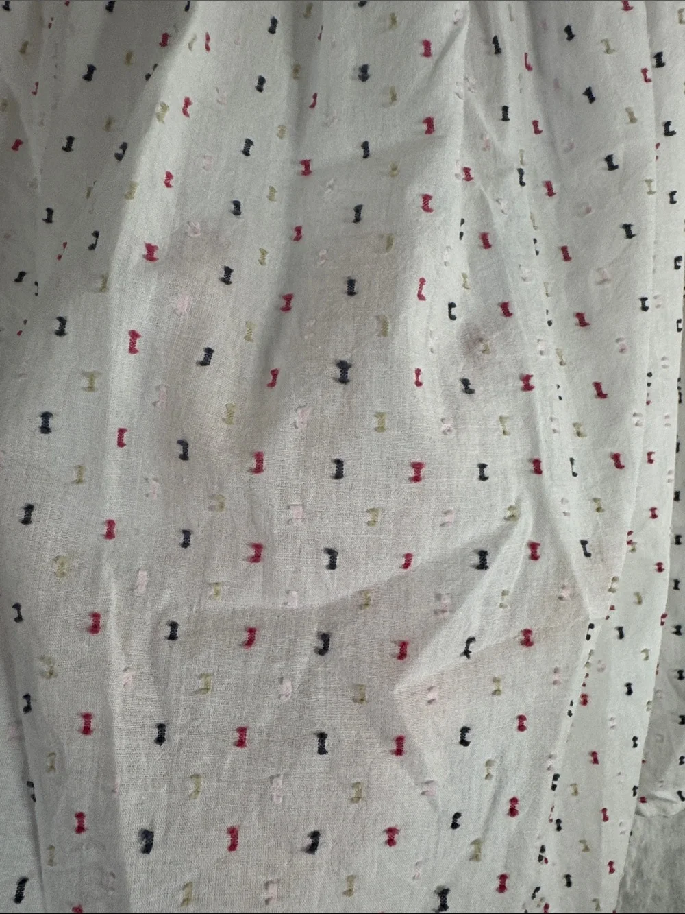 Loft White Smocked Puff Sleeve Top with Pink & Black Dot Detail